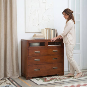 Commode Kenia -bois massif de mindi et placage naturel de mindi-couleur teck 110 x 95 x 45 cm