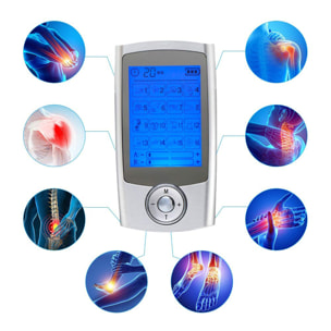 EMS Electroestimulador muscular MHD-16AB portátil. 16 modos, 20 intensidades, 2 canales duales. Tamaño compacto, batería recargable.