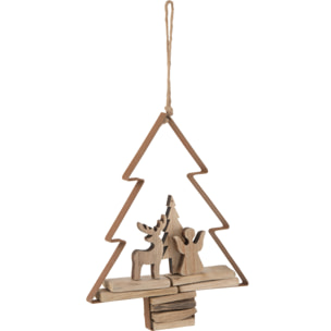 J-Line suspension Sapin De Noël + Personnages - bois/métal - brun