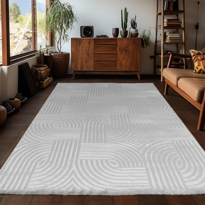 OIA - Tapis moderne à motif arc nuance ton sur ton Gris