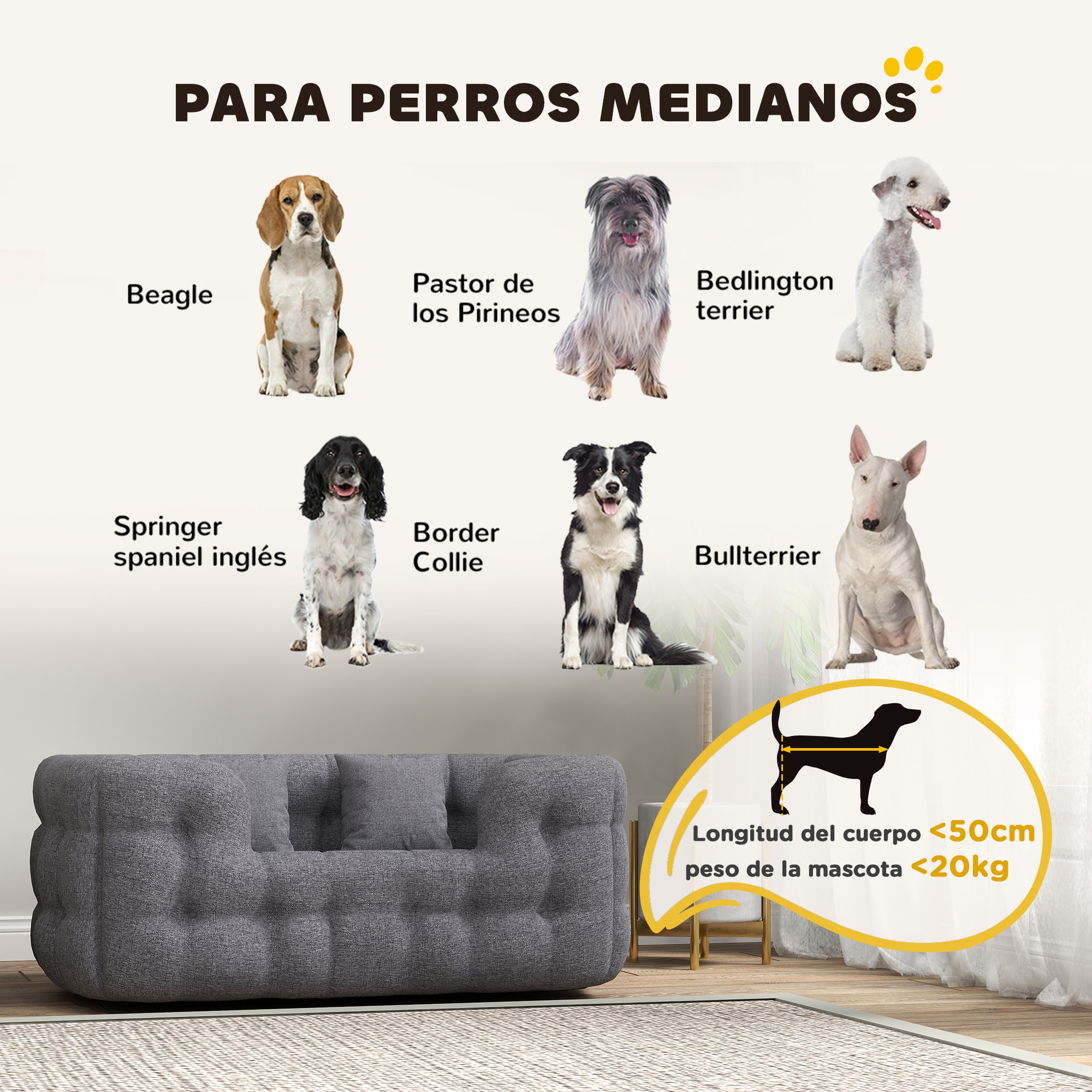 Cama para Perros Medianos Cama para Mascotas con 2 Almohadas Colchón para Perros con Base Antideslizante Funda Extraíble y Lavable 90x60x35 cm Gris