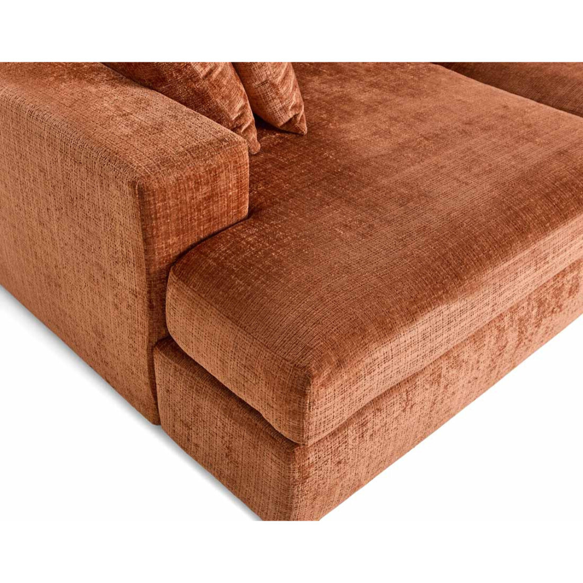 Collins - canapé droit 4 places avec double méridienne - assise profonde - en velours texturé - Terracotta