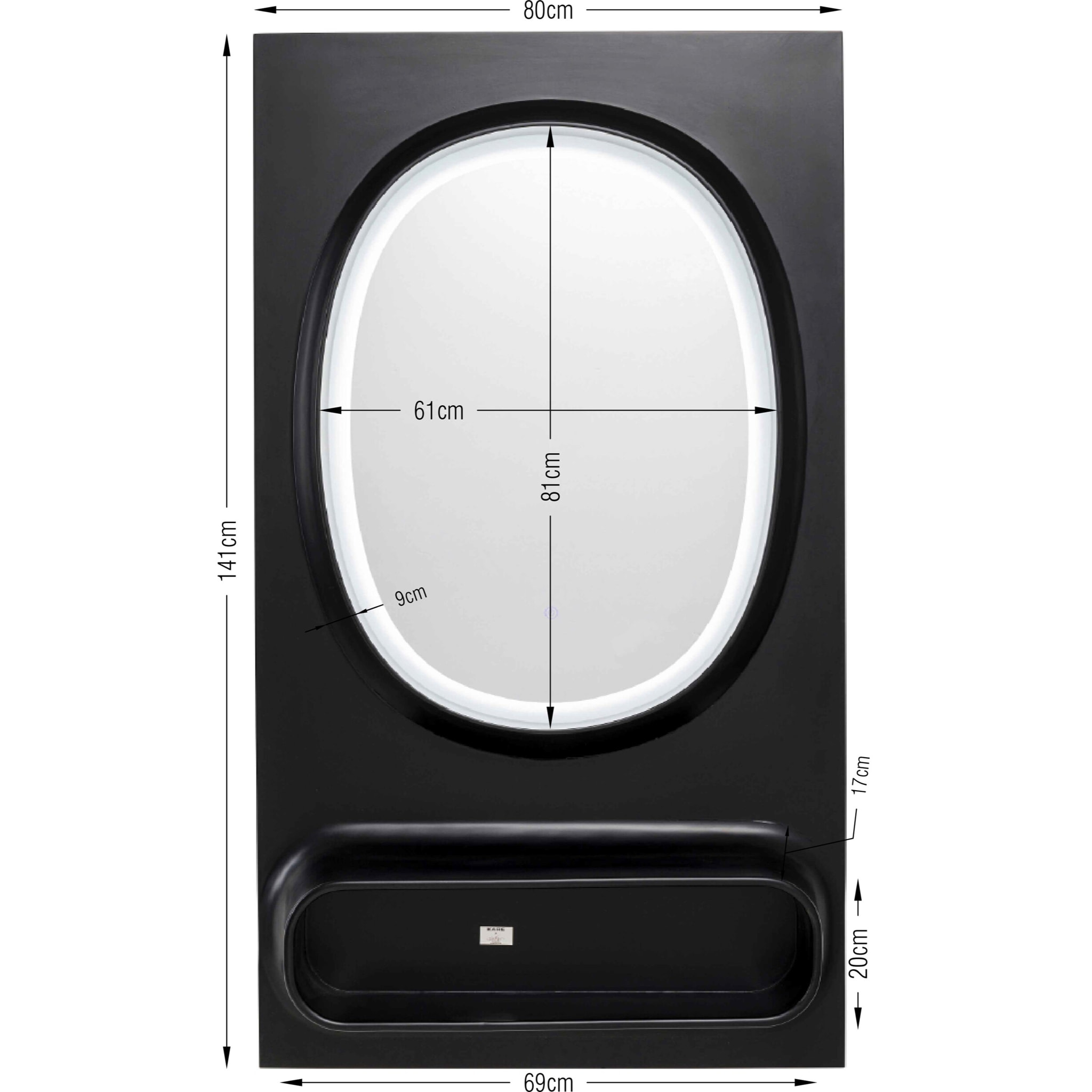 Miroir Aero LED 141x80cm noir Kare Design