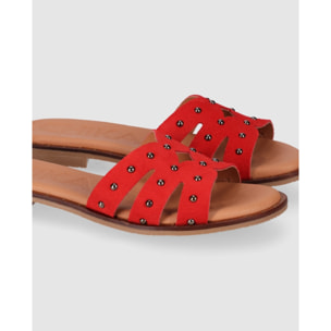Sandalias de Serraje - Rojo - Tacón: Bajo