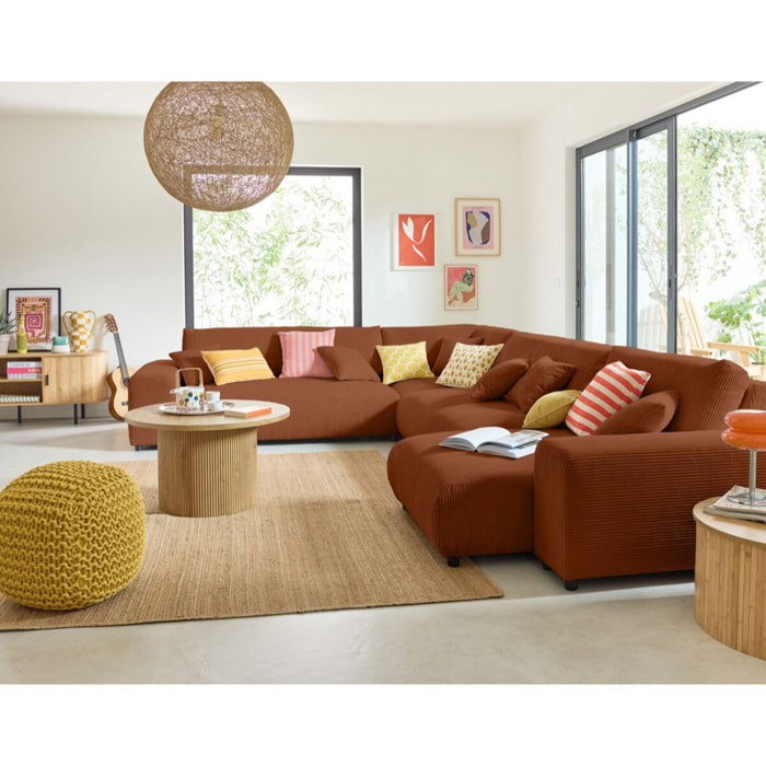 Garance - module d'assise méridienne droit - en velours côtelé - Terracotta