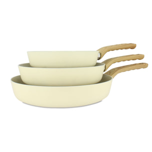 Lot de 3 poêles revêtement céramique crème - tous feux CREME