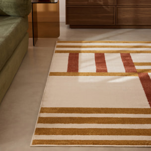 SANTAL - Tapis de salon ocre à motif géométrique