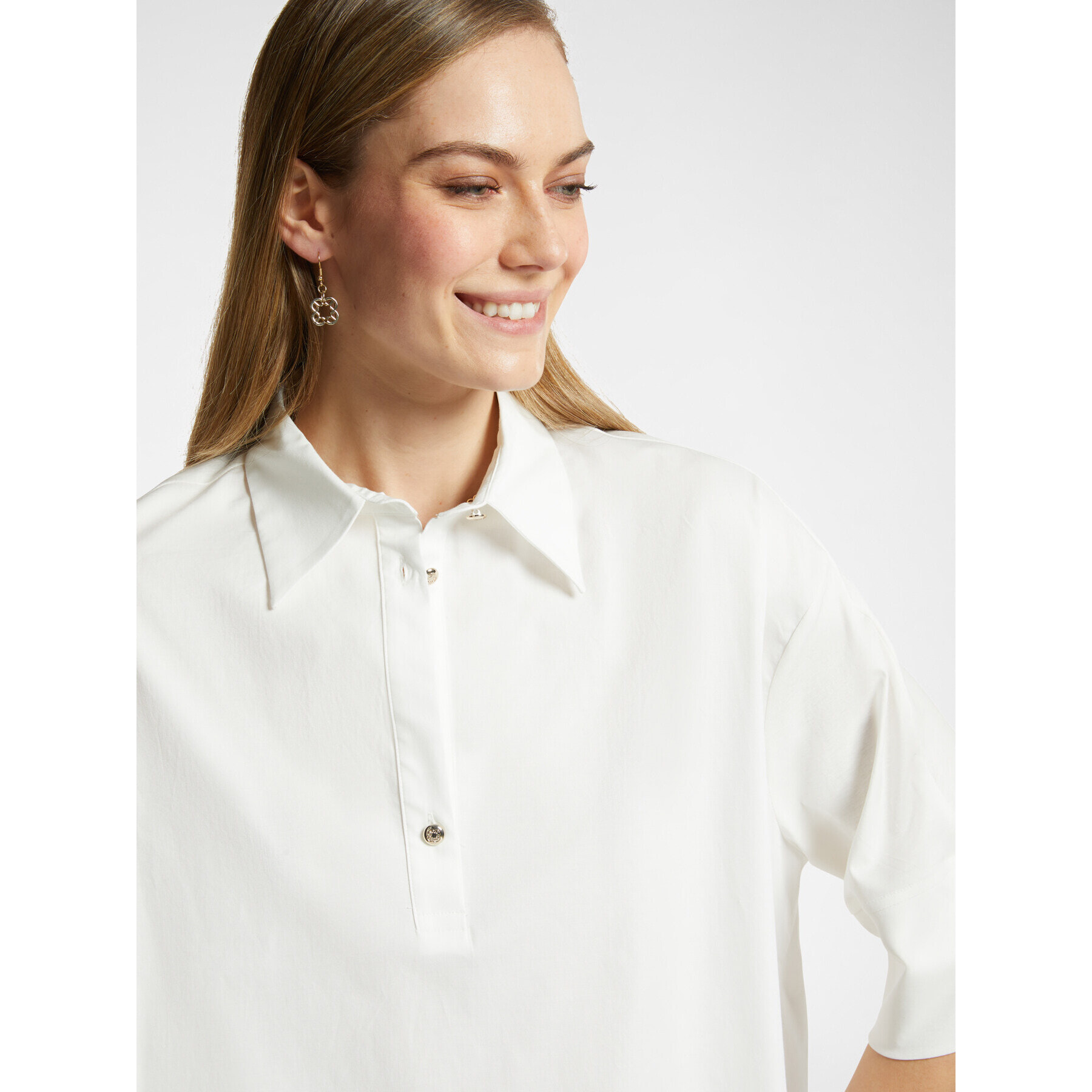 Elena Mirò - Blusa oversize en dos tejidos - Blanco
