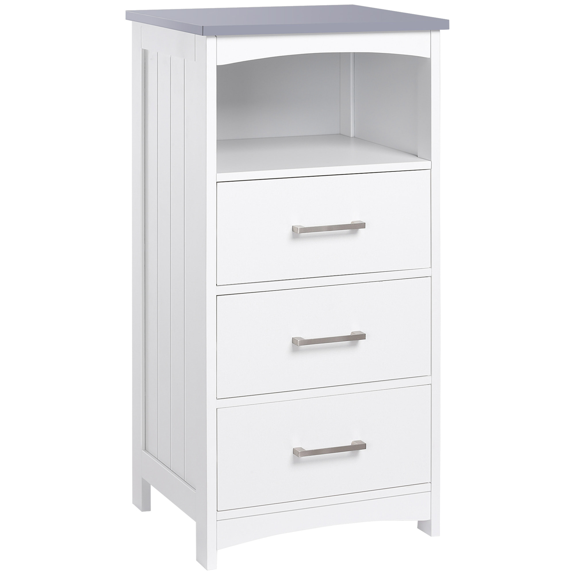 Meuble colonne salle de bain style contemporain - 3 tiroirs, niche - MDF blanc gris