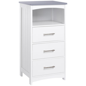 Meuble colonne salle de bain style contemporain - 3 tiroirs, niche - MDF blanc gris