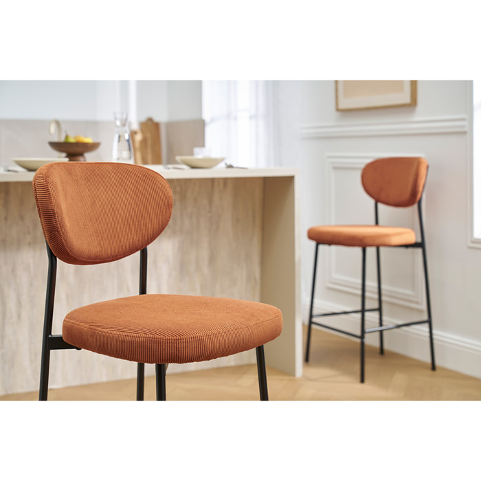 Tabourets de bar fixes en tissu velours côtelé terre brûlée H65 cm (lot de 2) BREKA