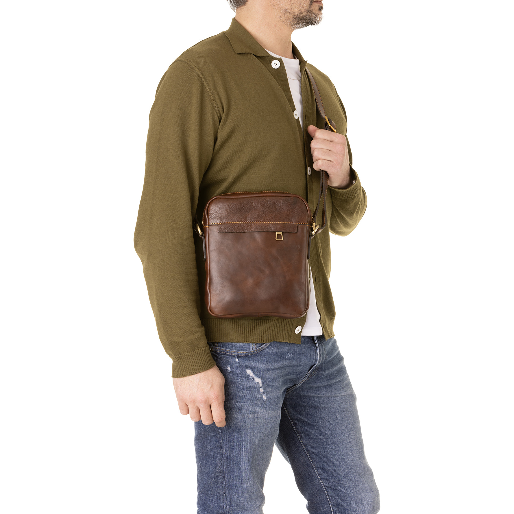 Borsa a tracolla  da uomo In Vera pelle Made in Italy 24x20x4 cm