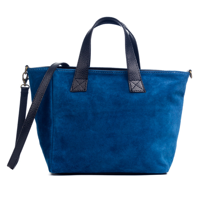 FIRENZE ARTEGIANI Cassandra Borsa tote da donna Vera pelle scamosciata Made in Italy 34x14x22 Cm. Colore blu