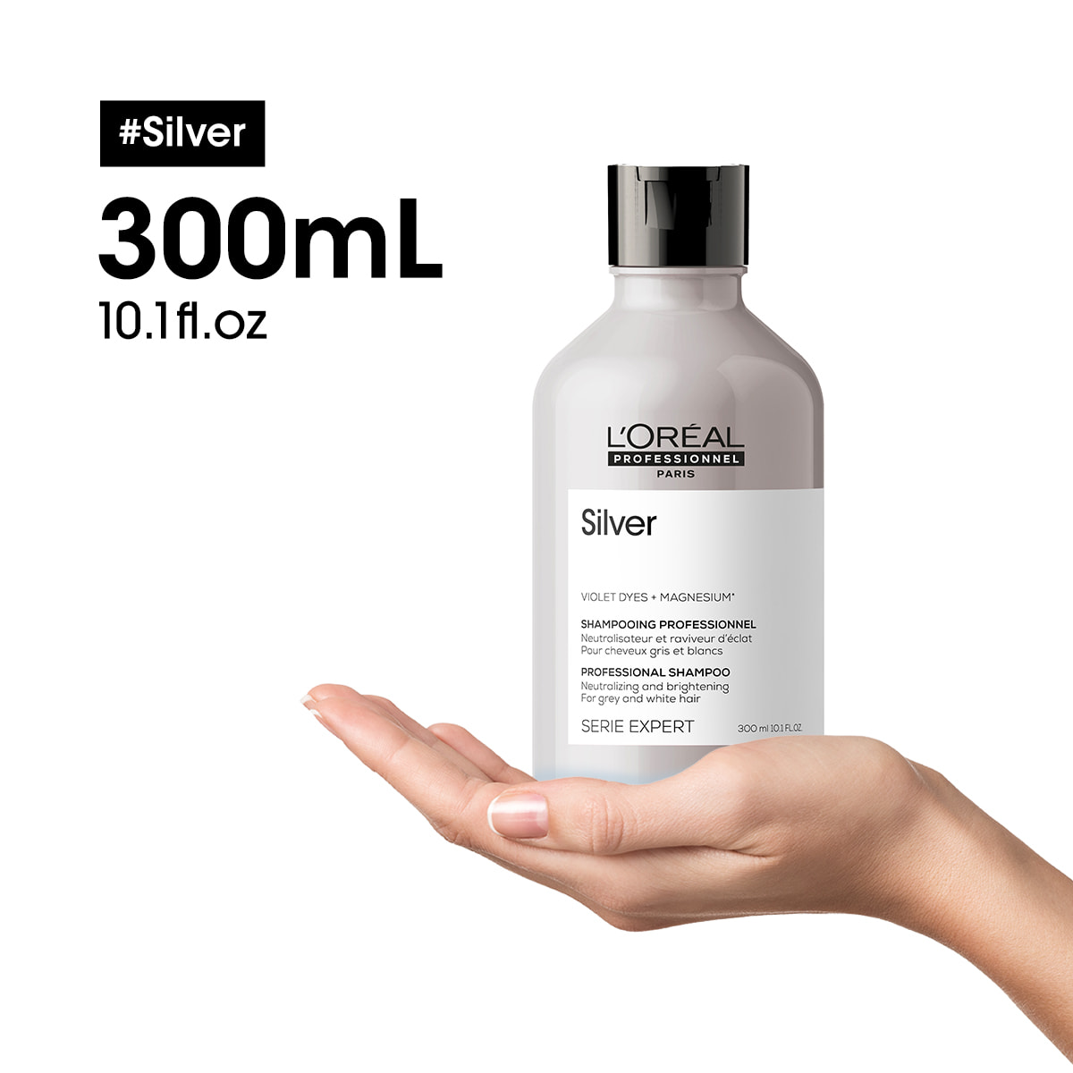 Shampoing Silver Éclat Cheveux Blancs ou Gris 300ml - Série Expert