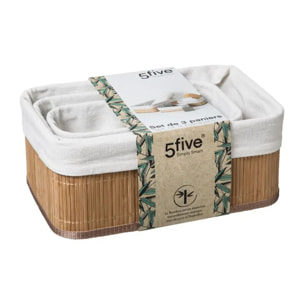 3 paniers "Vannerie" tissu blanc bambou