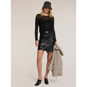 Motivi - T-shirt in tulle con strass - Nero