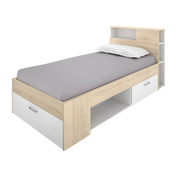 Letto singolo Adrielle, Sommier per camera da letto, Giroletto per stanza, Struttura porta materasso, 218x99 h96 cm, Bianco