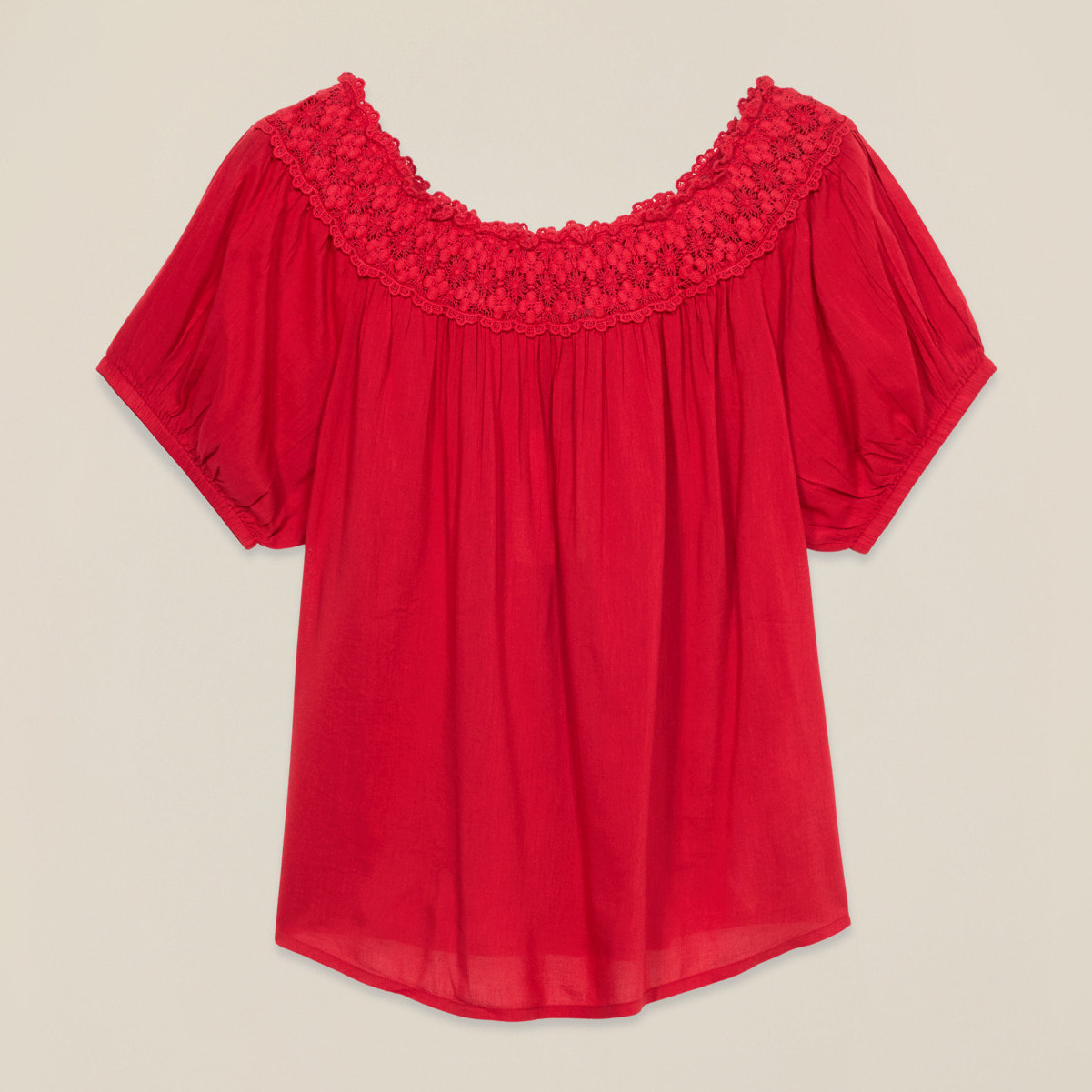 Oltre - Blusa de muselina con encaje - Rojo