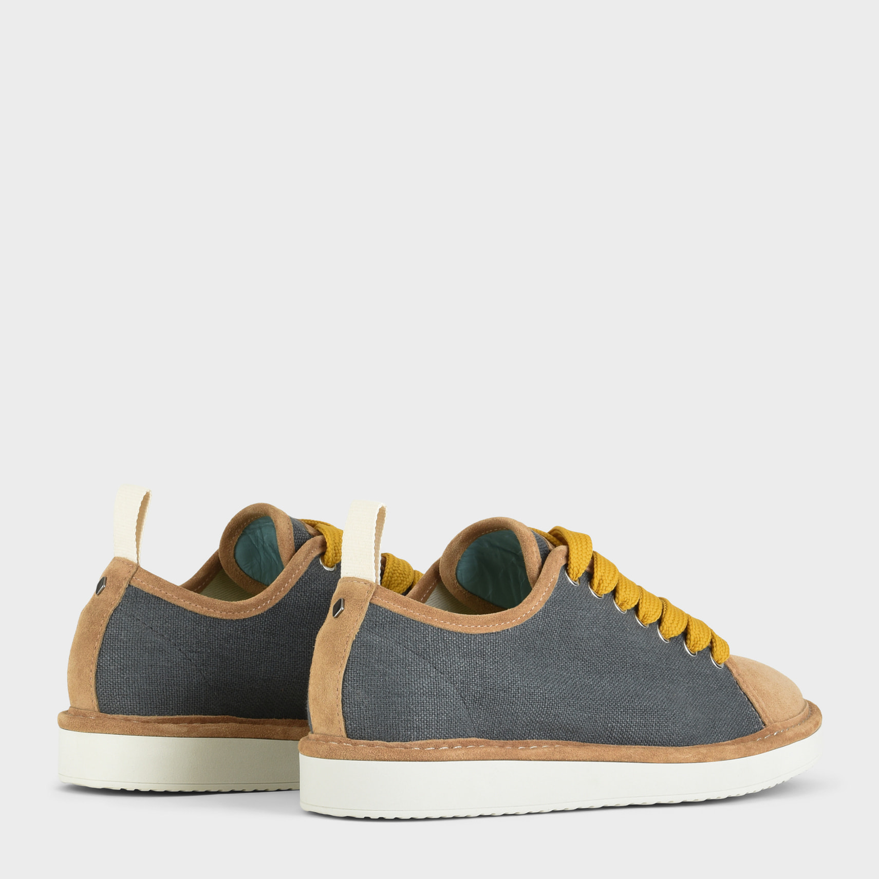 SCARPA ALLACCIATA P01 UOMO IN LINO E SUEDE ASFALTO-BISCOTTO-GIALLO