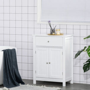 kleankin Armario de Baño con 1 Cajón 2 Puertas y Estante Interior Ajustable Mueble Auxiliar de Almacenaje Multifuncional para Salón Cocina Antivuelco 60x30x80 cm Blanco