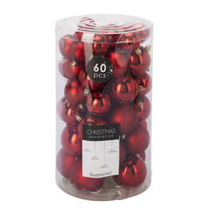 Conjunto de 60 bolas de navidad en color rojo en varios diseños y acabados