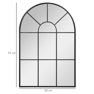 Miroir mural aspect verrière style classique chic - dim. 60L x 90H cm - métal noir verre 3 mm