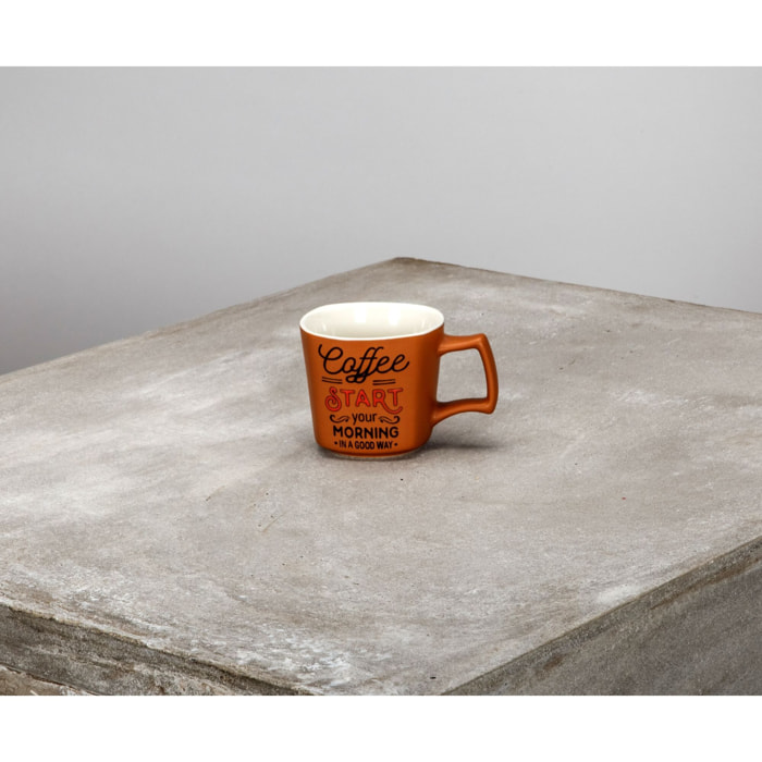 Lot de 6 tasses assorties en grès 27cl COFFEE START