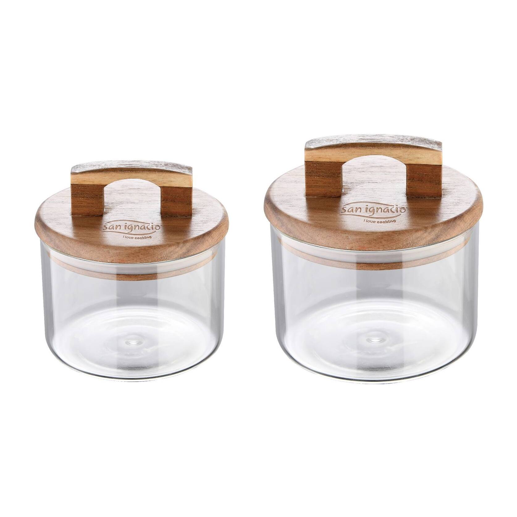 Set de botes 400ml + 500ml san ignacio vidrio de borosilicato y tapas de madera de acacia