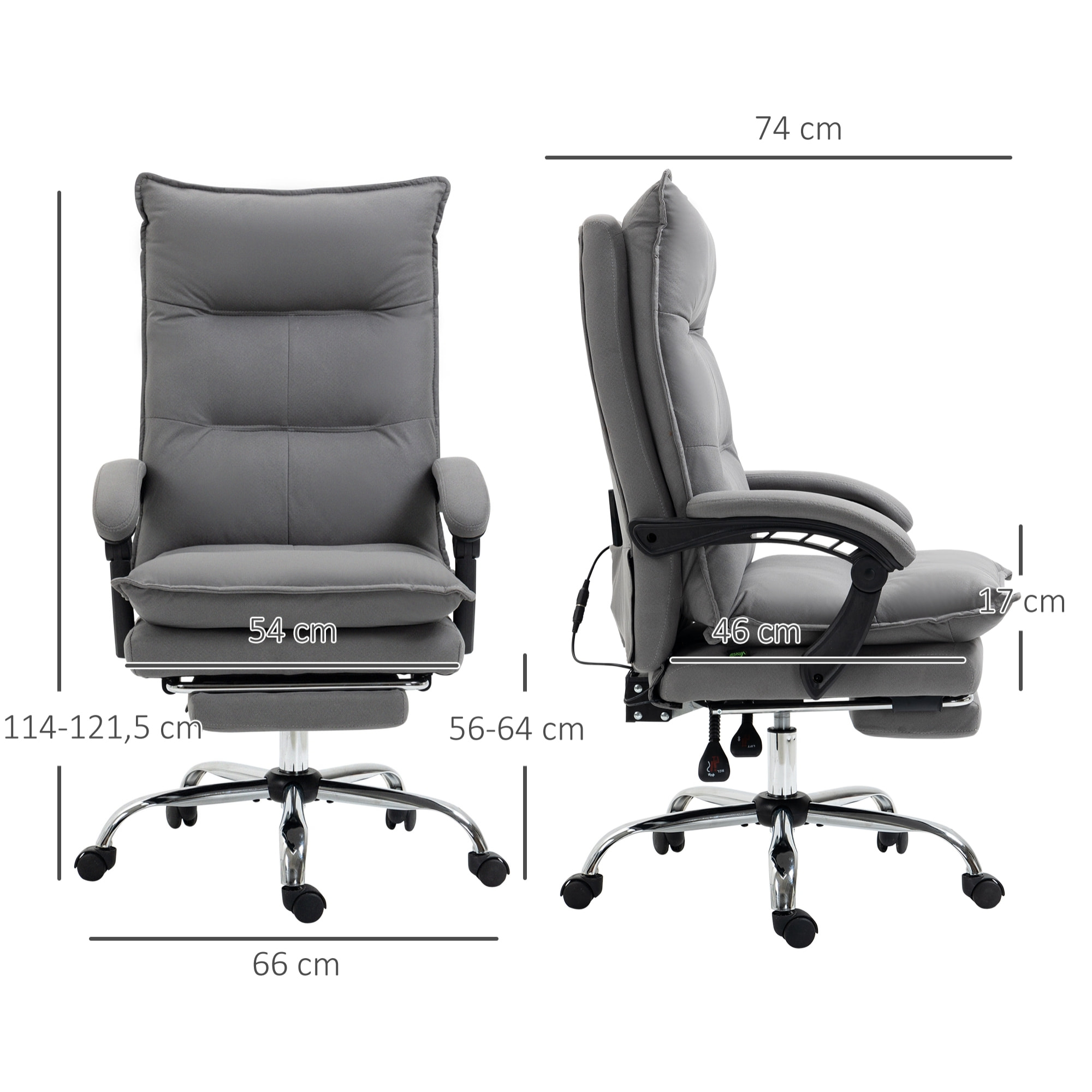 Fauteuil de bureau massant chauffant inclinable réglable repose-pieds rétractable microfibre gris