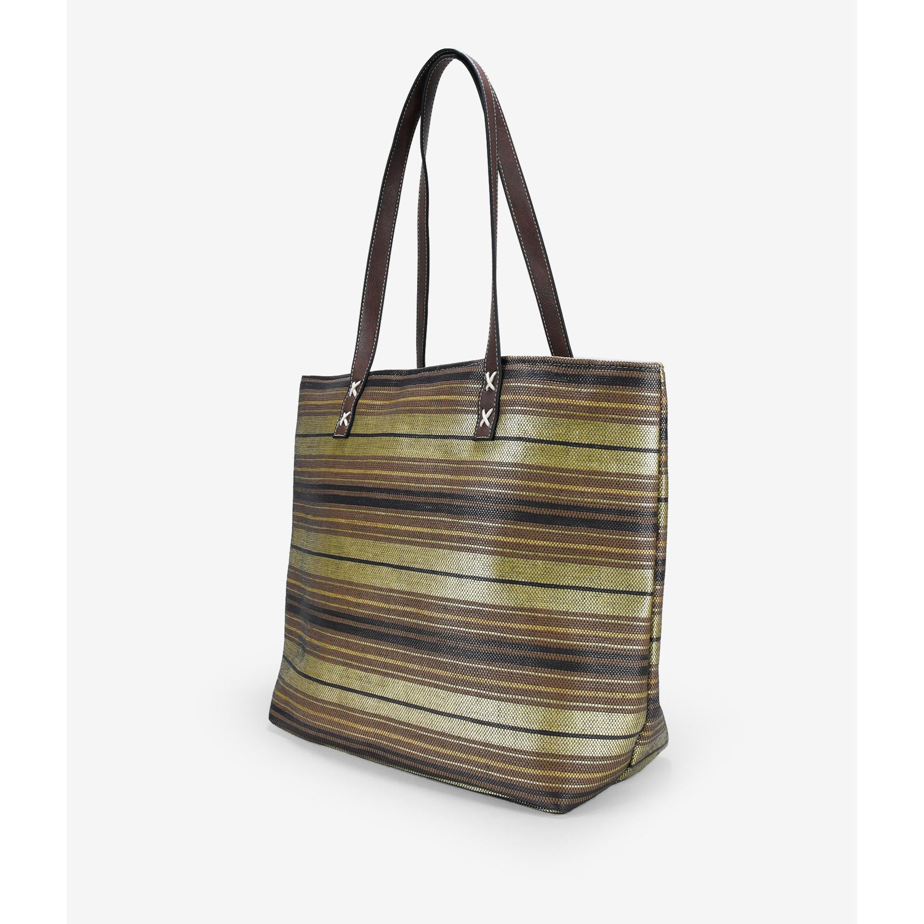 Bolso de playa con rayas multicolor en rafia