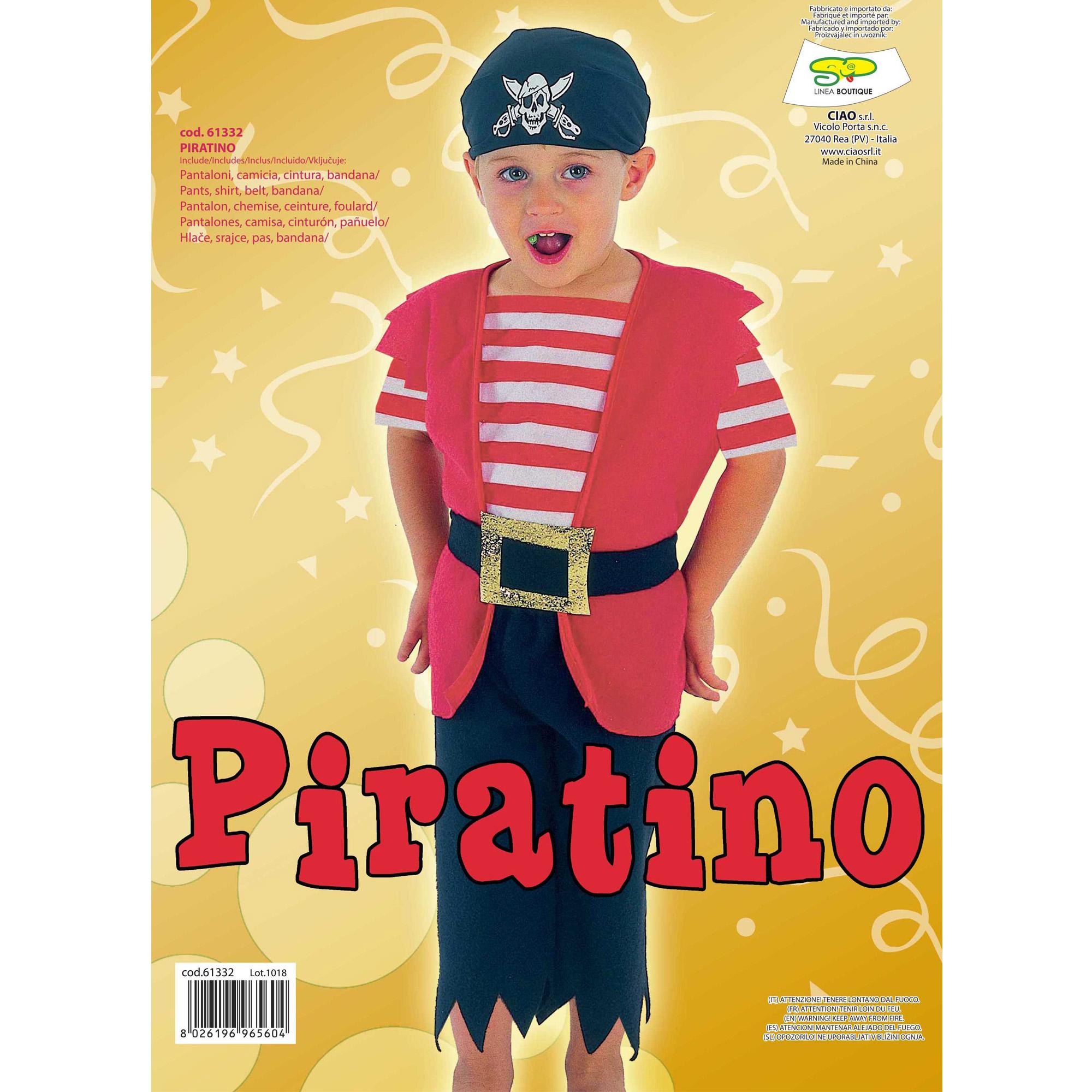 Travestimento Costume Carnevale Piratino Piccolo Pirata Rosso Nero Bambino