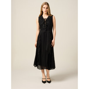 Oltre - Vestido midi con volantes y lentejuelas - Negro