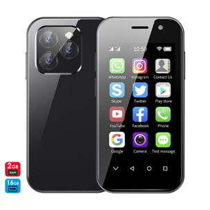 DAM Smartphone  Mini 14 PRO 4G, Android 9.0, 2GB RAM + 16GB. Schermo da 3''. Doppia scheda SIM. 4,7x1,2x9,4 cm. Colore nero