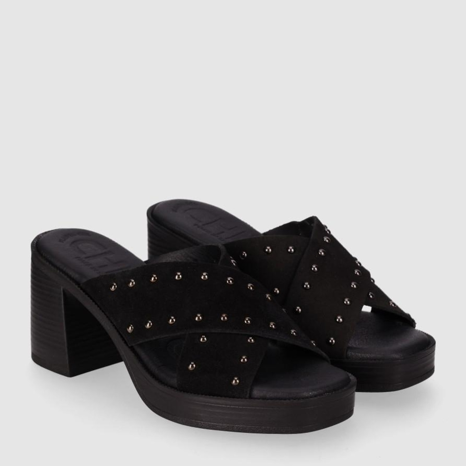 Sandalias de Serraje - Negro - Tacón: 8 cm