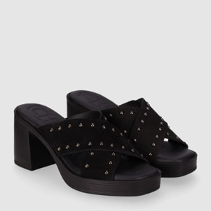 Sandalias de Serraje - Negro - Tacón: 8 cm