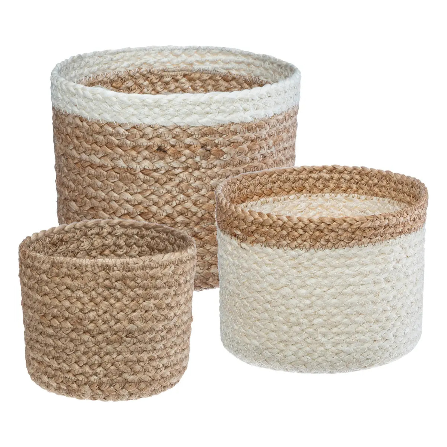 Set de 3 paniers - jute - blanc