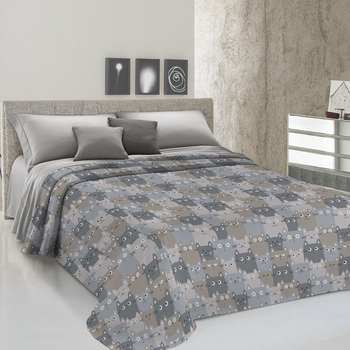 Copriletto di cotone happycat grigio 100% cotone