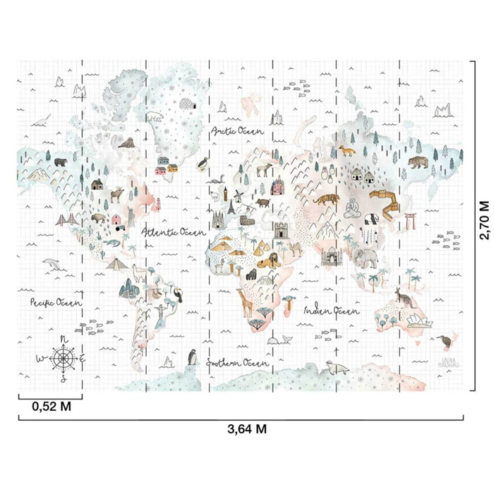 Papier peint le monde en dessin Intissé