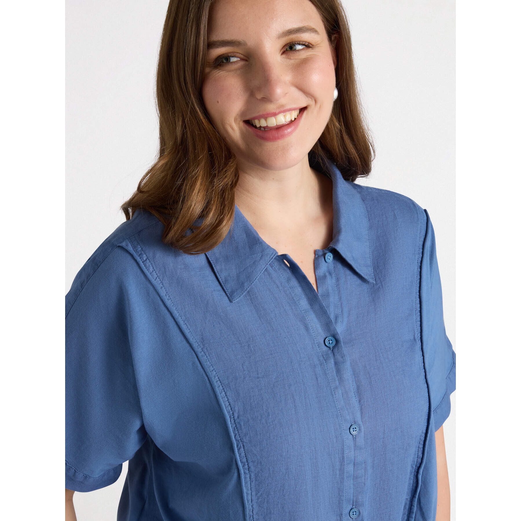 Fiorella Rubino - Camicia in lino con nodo al fondo - Blu