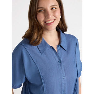 Fiorella Rubino - Camicia in lino con nodo al fondo - Blu