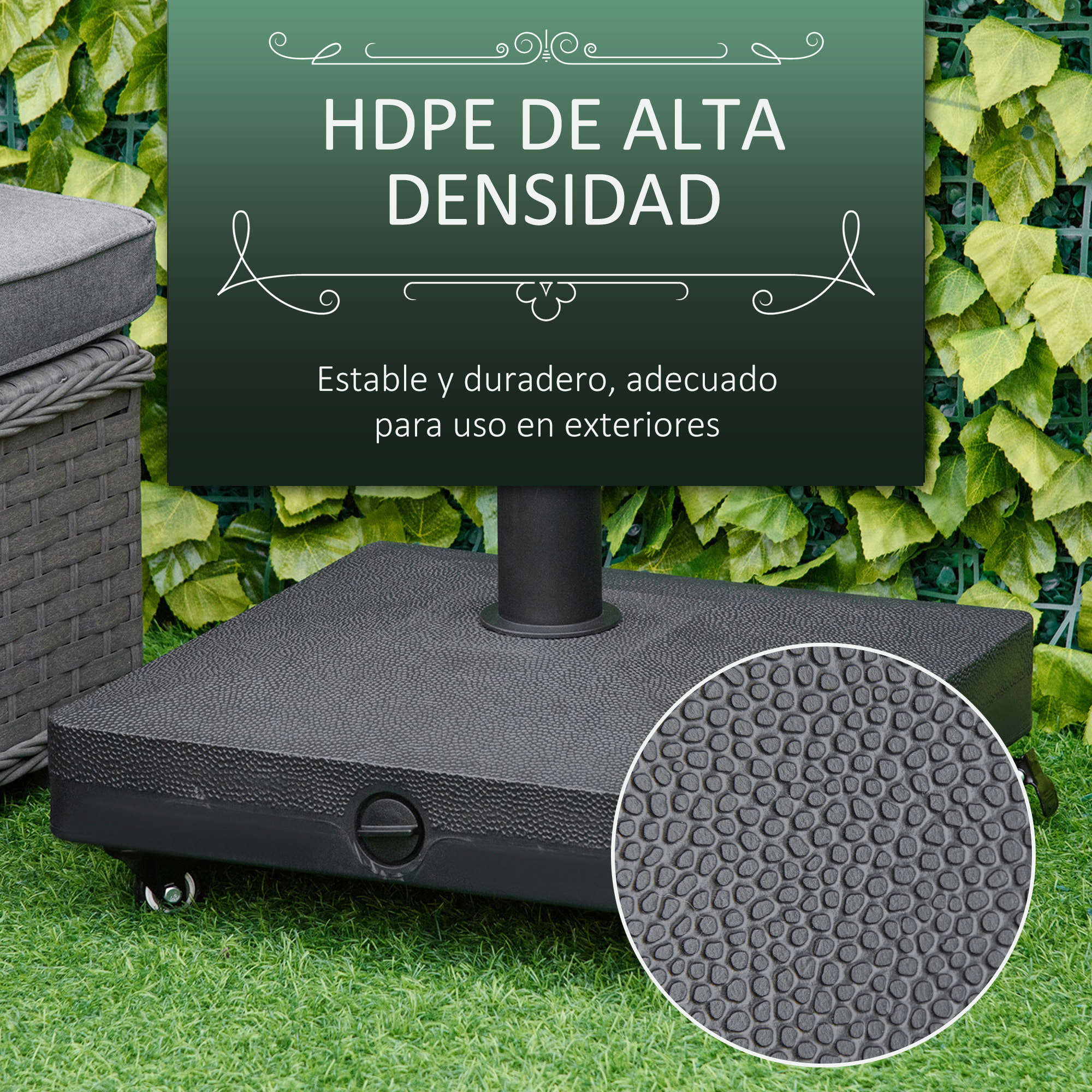 Base de Sombrilla con 4 Ruedas Rellenable de Arena 18kg o Agua 16kg para Jardín