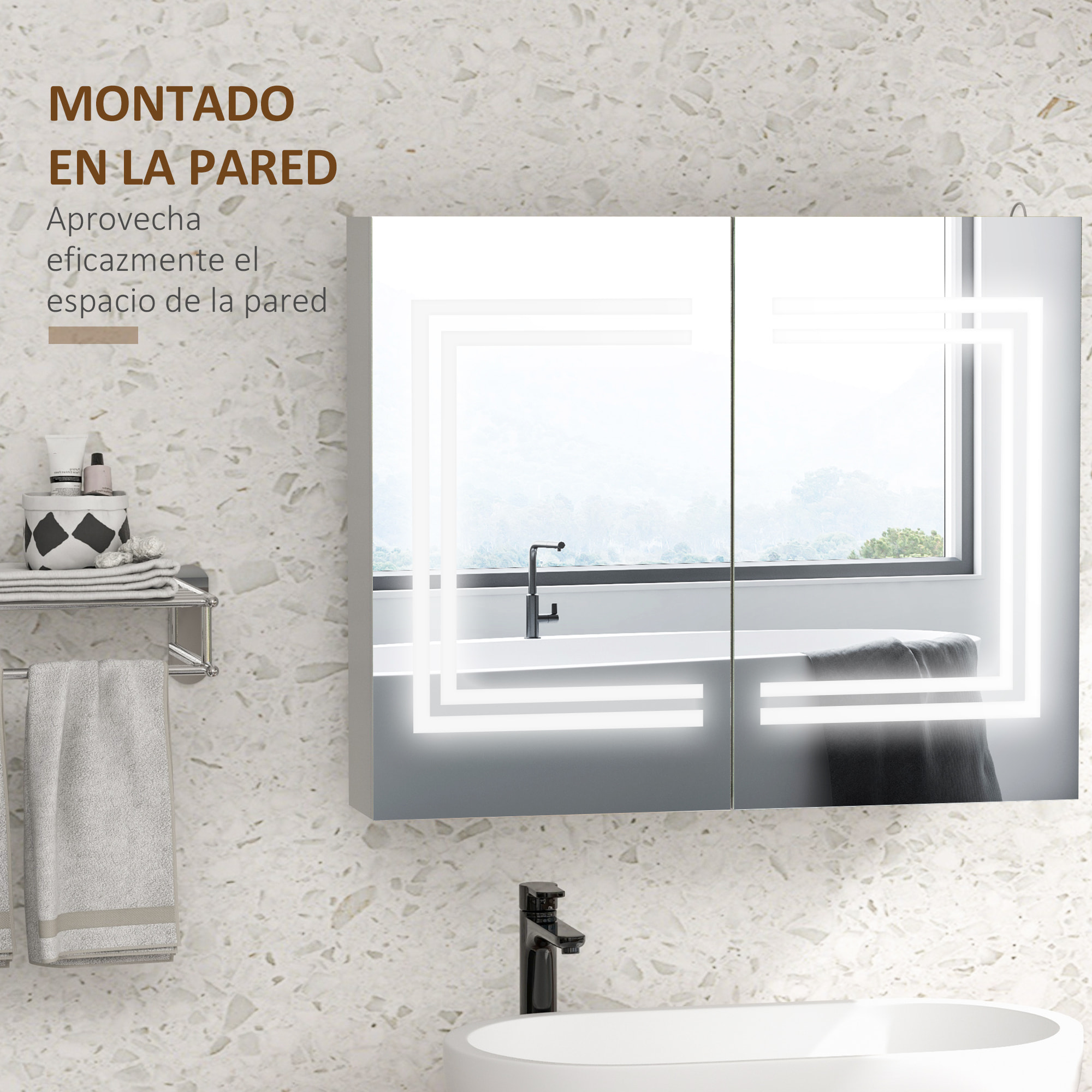 Armario de Baño con Espejo y Luz LED Mueble de Baño Colgante con 2 Puertas Estantes Ajustables Interruptor Táctil y Color de Luz Ajustable 80x15x65 cm Blanco Brillante