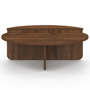 Tables basses rondes asymétriques effet bois noyer