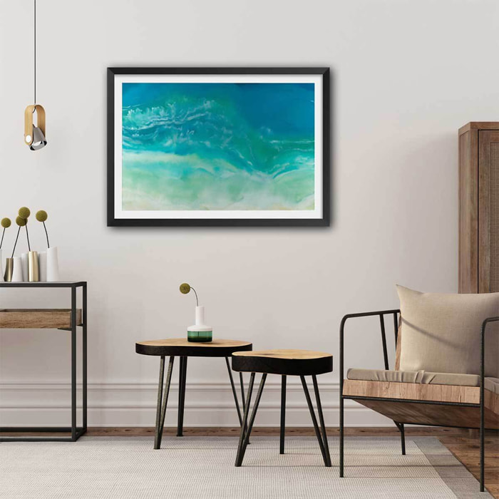Poster bleu fluide Affiche sous cadre noir