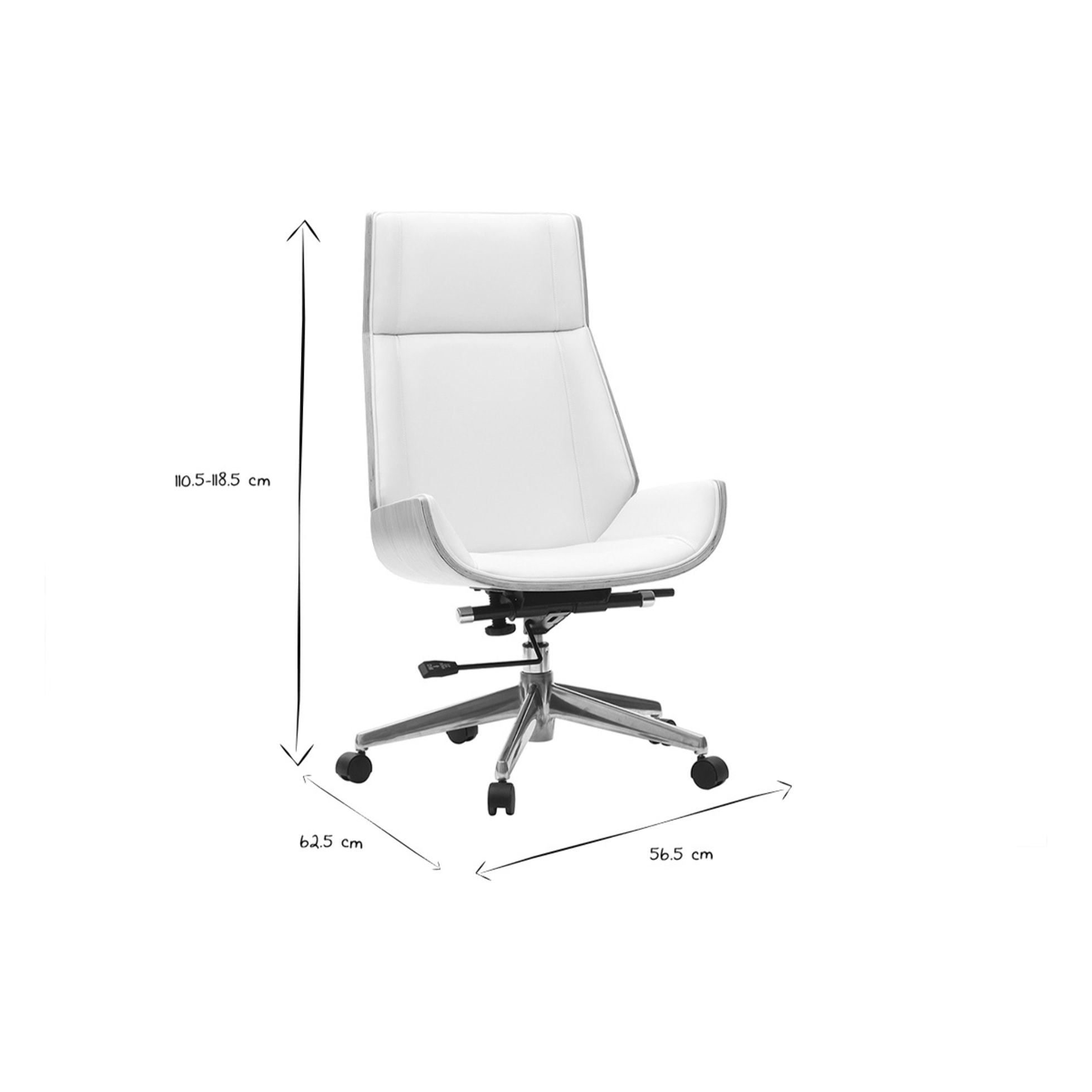 Fauteuil de bureau de direction design blanc, bois clair et acier chromé CURVED