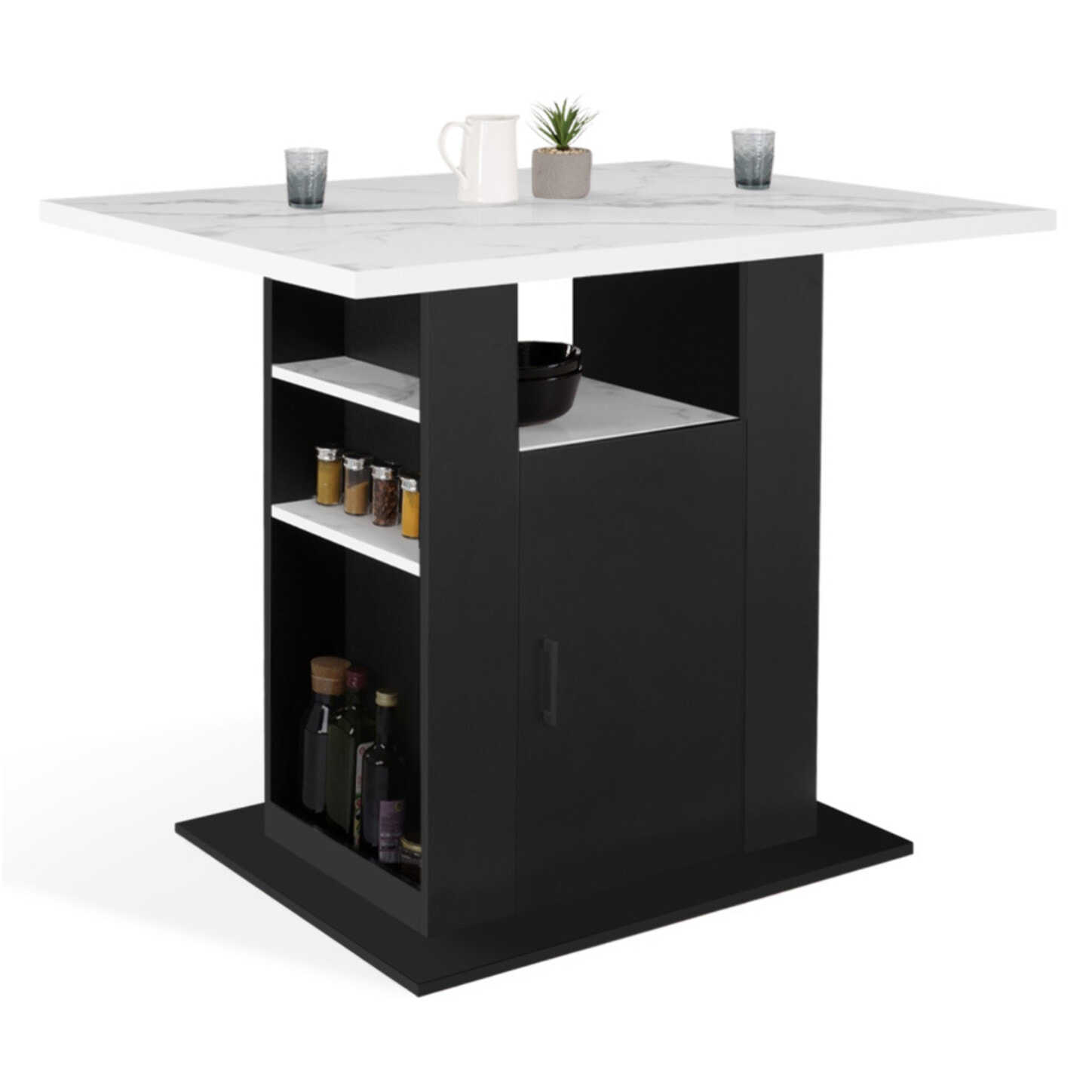 Ilot central de cuisine Théo L110cm effet marbre et noir