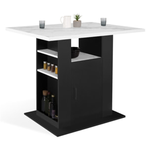 Ilot central de cuisine Théo L110cm effet marbre et noir