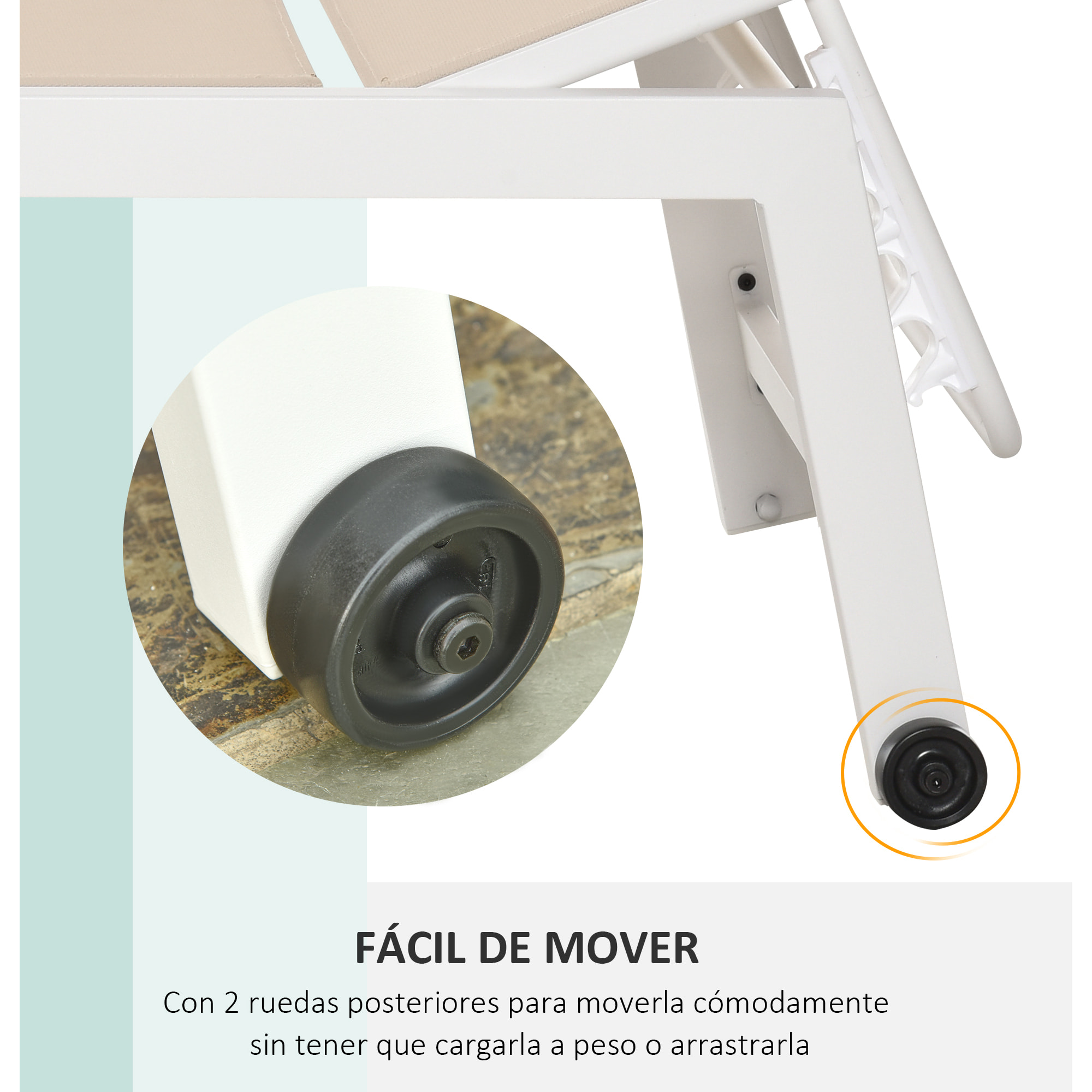 Tumbona para Exterior con Ruedas Chaise Longue de Terraza Respaldo Regulable