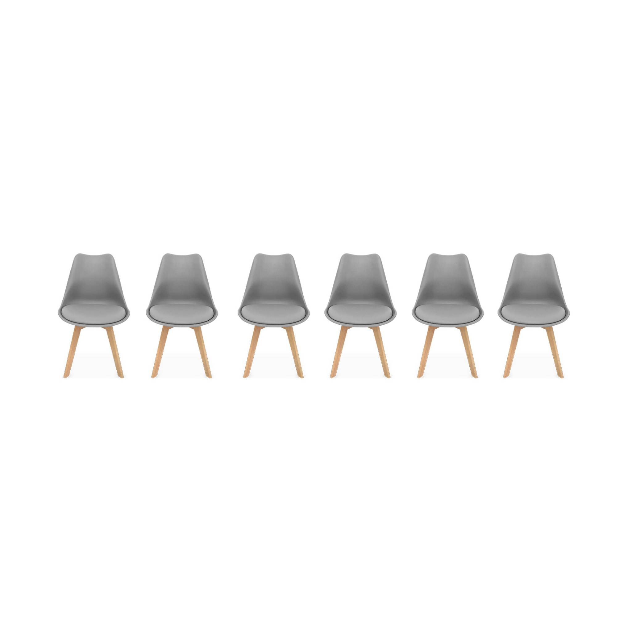 Lot de 6 chaises scandinaves. pieds bois de hêtre. chaises 1 place. gris