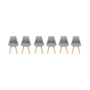 Lot de 6 chaises scandinaves. pieds bois de hêtre. chaises 1 place. gris